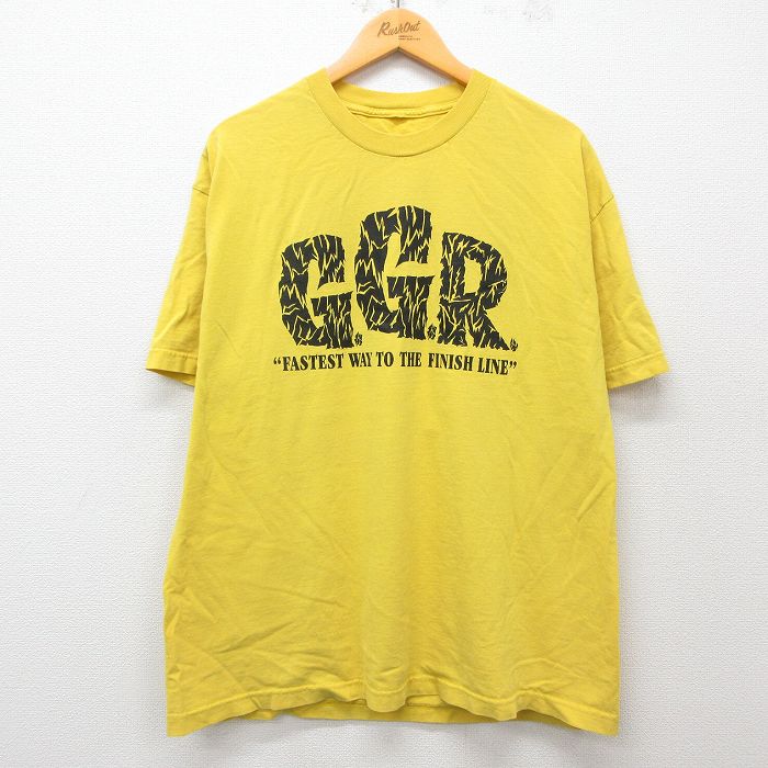 【50%OFF】XL★古着 半袖 Tシャツ メンズ レーシングカー GGR クルーネック 黄 イエロー 25mar31 中古