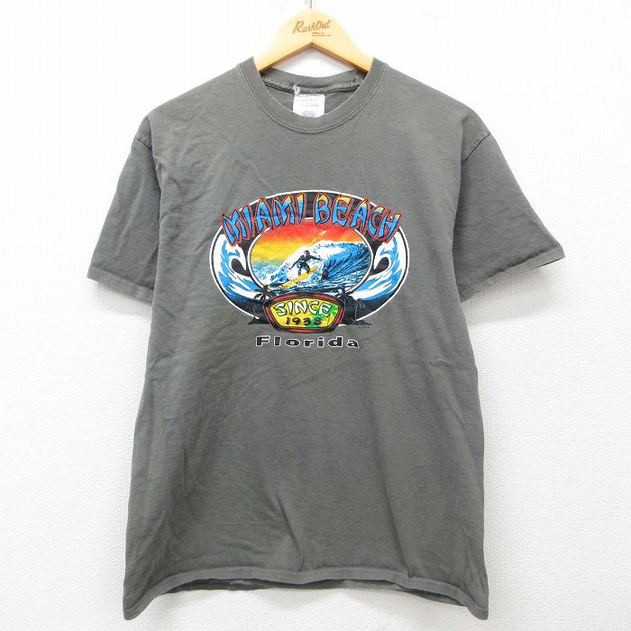 L★古着 半袖 ビンテージ Tシャツ メンズ 00年代 00s サーフィン コットン クルーネック グレー系 25mar31 中古