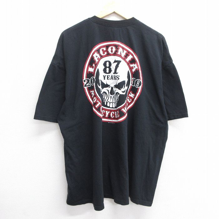 XL★古着 半袖 Tシャツ メンズ スカル ラコニア モーターサイクル 大きいサイズ コットン クルーネック 黒 ブラック 【spe】 25apr25 中古