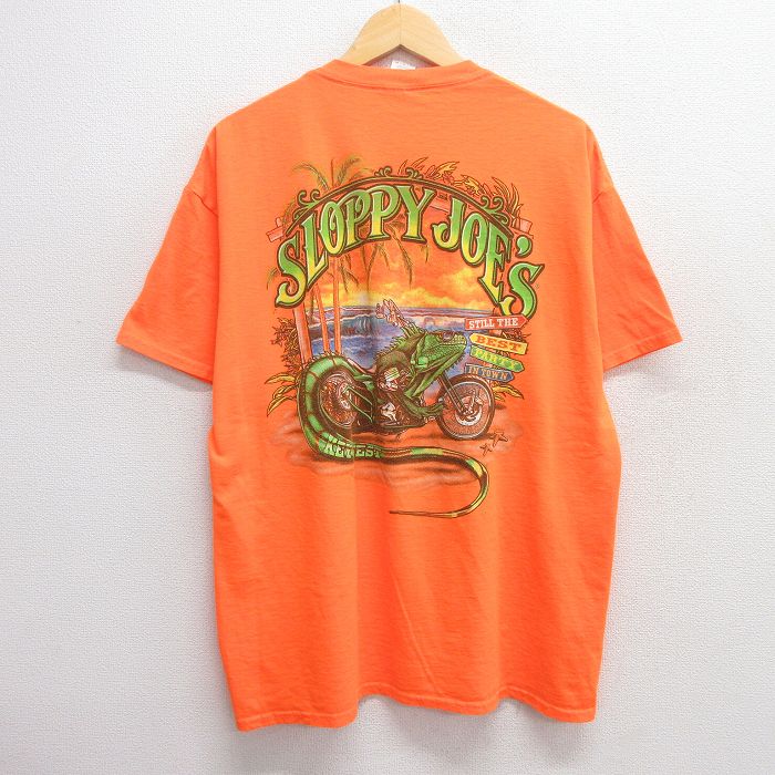 XL★古着 半袖 Tシャツ メンズ バイク イグアナ 大きいサイズ クルーネック オレンジ 25apr25 中古