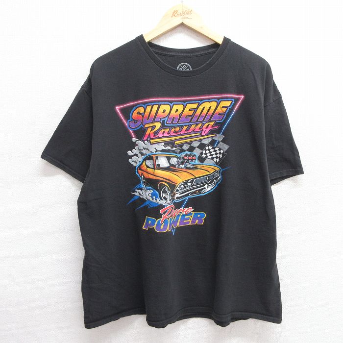 XL★古着 半袖 Tシャツ メンズ 車 クラシックカー レーシング 大きいサイズ コットン クルーネック 黒 ブラック 25apr25 中古