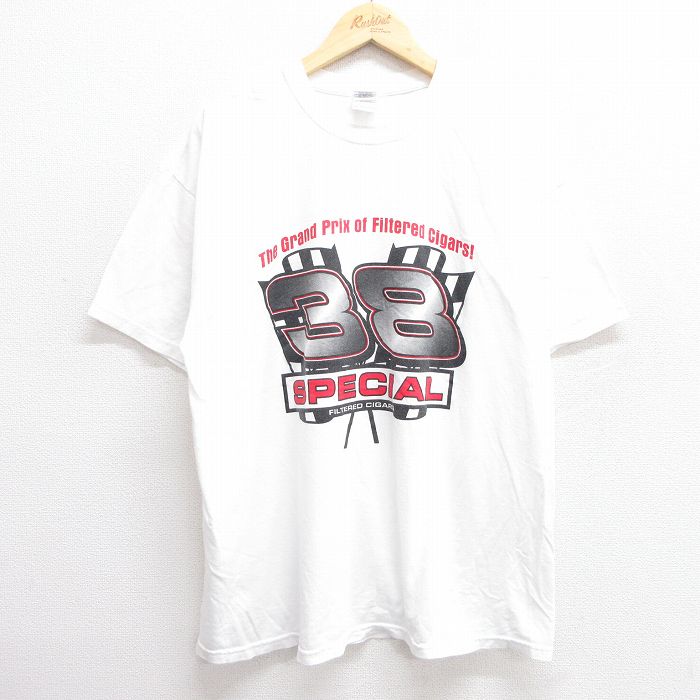 XL★古着 半袖 ビンテージ Tシャツ メンズ フラッグ 38 大きいサイズ コットン クルーネック 白 ホワイト 25apr25 中古
