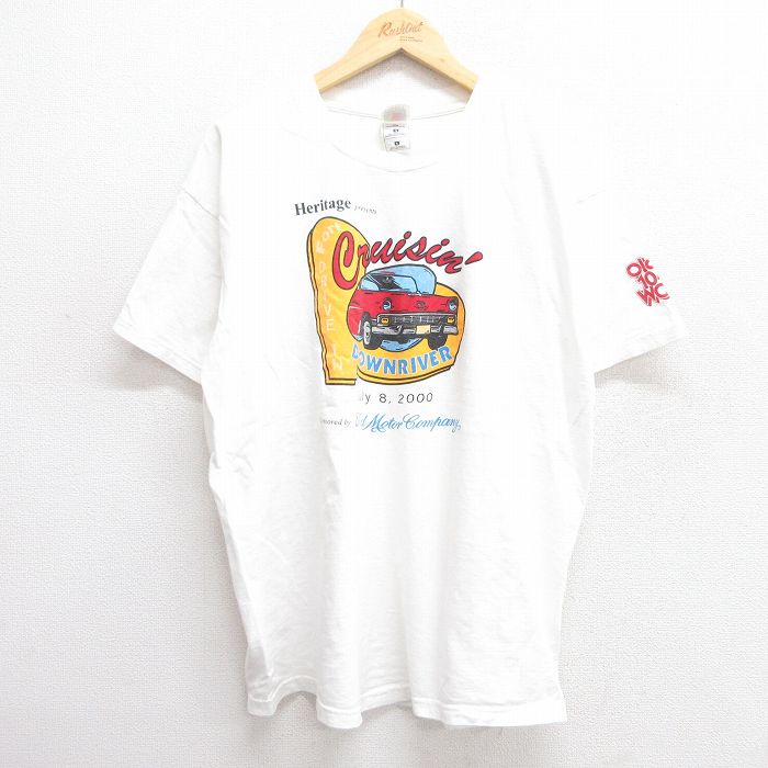 XL★古着 フルーツオブザルーム 半袖 ビンテージ Tシャツ メンズ 00年代 00s 車 シボレー 大きいサイズ コットン クルーネック 白 ホワイト 【spe】 25apr25 中古