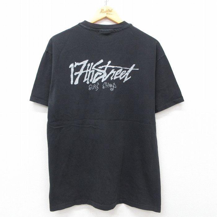 L★古着 ヘインズ Hanes 半袖 ビンテージ Tシャツ メンズ 90年代 90s サーフショップ 17th Street コットン クルーネック 黒 ブラック 25may09 中古