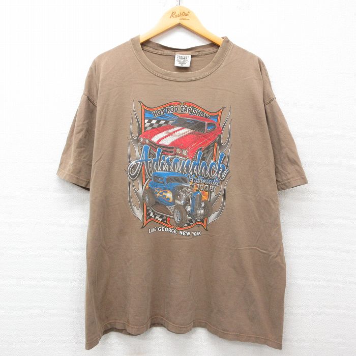 【50%OFF】XL★古着 半袖 ビンテージ Tシャツ メンズ 00年代 00s 車 クラシックカー ホットロッド HOT ROD 大きいサイズ コットン クルーネック 茶 ブラウン 25may09 中古