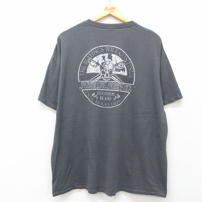 XL★古着 ジャージーズ 半袖 Tシャツ メンズ サーフ スカル 大きいサイズ クルーネック 濃グレー 25may09 中古