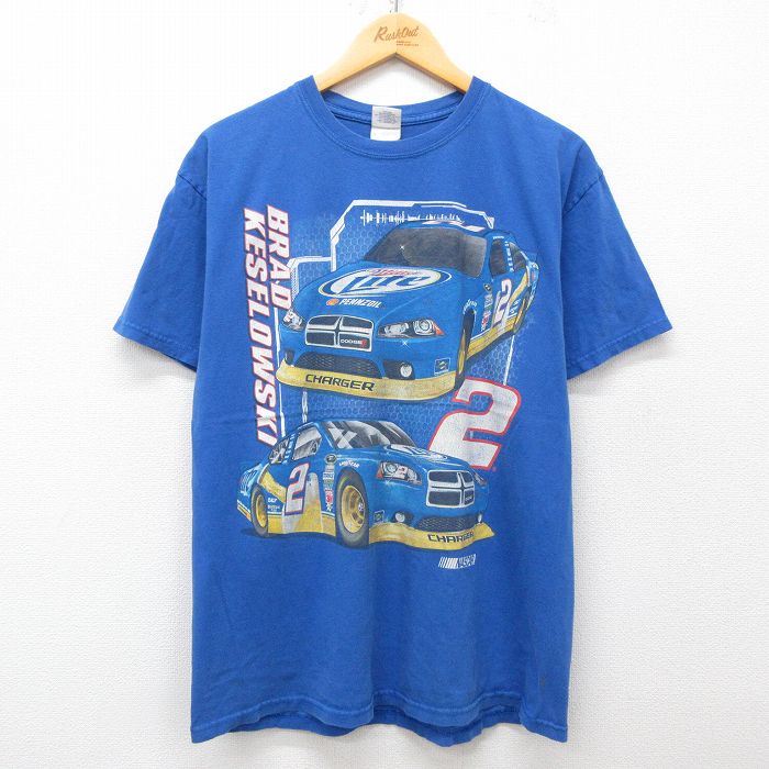 L★古着 半袖 ビンテージ Tシャツ メンズ 00年代 00s レーシングカー NASCAR ブラッドケセロウスキー 2 コットン クルーネック 青 ブルー 25may09 中古