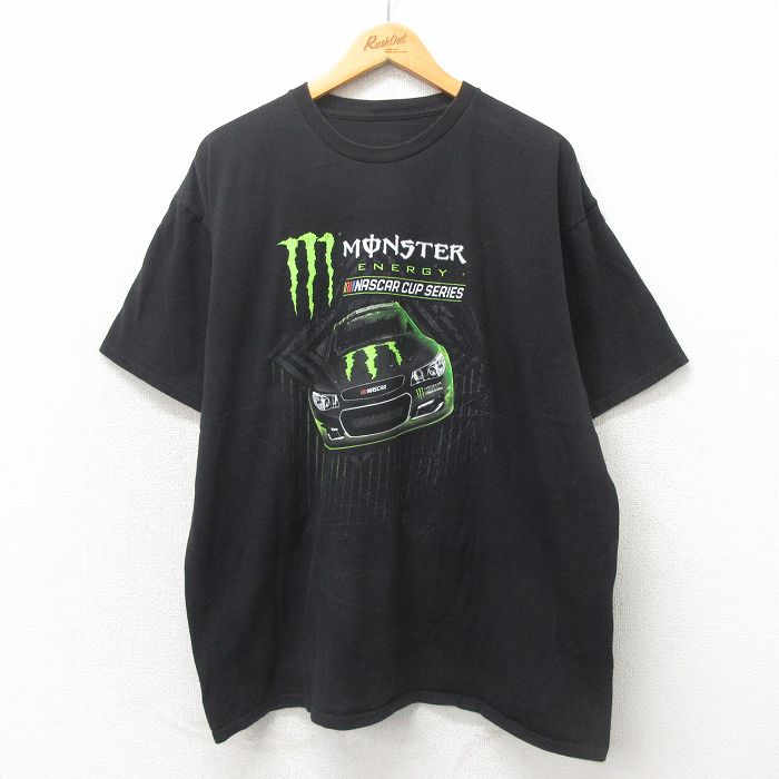 XL★古着 半袖 Tシャツ メンズ NASCAR レーシングカー 大きいサイズ クルーネック 黒 ブラック 25may12 中古