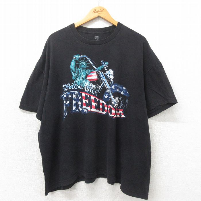 【50%OFF】XL★古着 半袖 Tシャツ メンズ フリーダム 大きいサイズ コットン クルーネック 黒 ブラック 25may12 中古