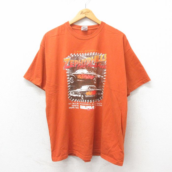 XL★古着 半袖 Tシャツ メンズ ゼファーヒルズ コットン クルーネック オレンジ 25may12 中古