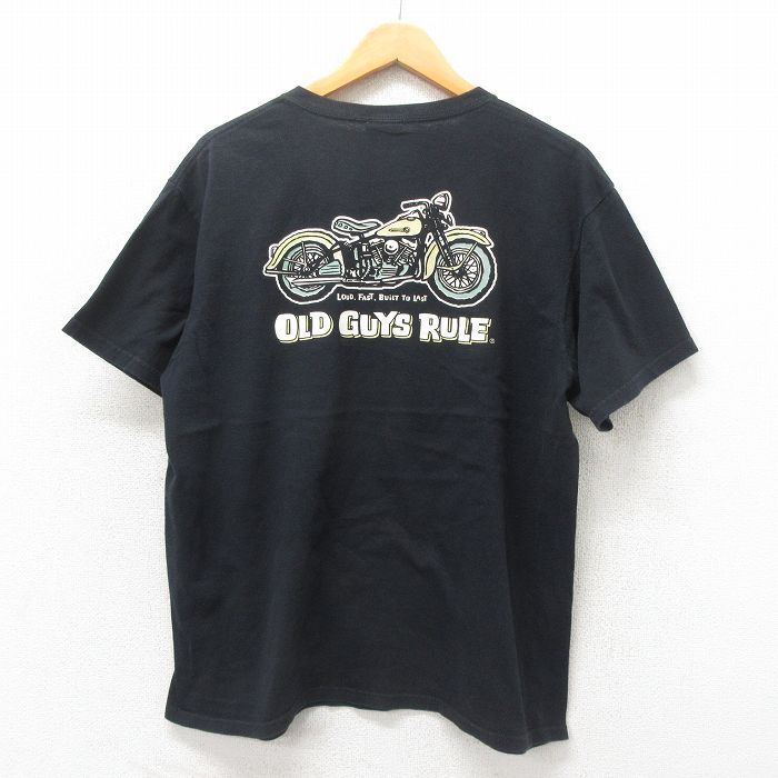 XL★古着 半袖 ビンテージ Tシャツ メンズ 00年代 00s バイク 胸ポケット付き コットン クルーネック 黒 ブラック 25may12 中古