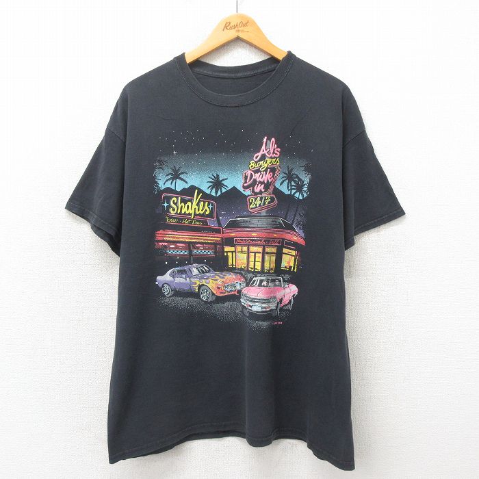 XL★古着 半袖 ビンテージ Tシャツ メンズ 80年代 80s 車 クルーネック 黒 ブラック 25may12 中古