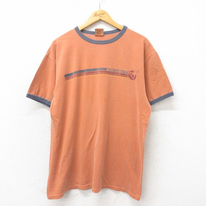 XL★古着 半袖 ビンテージ サーフ Tシャツ メンズ 00年代 00s サーフィン バドライト コットン クルーネック オレンジ リンガー 25may12 中古