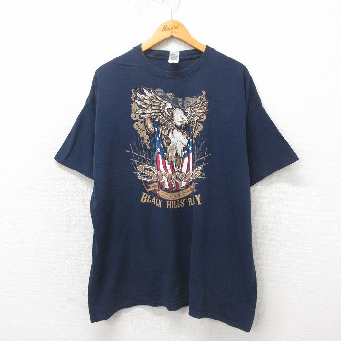XL★古着 半袖 Tシャツ メンズ スタージス 大きいサイズ コットン クルーネック 濃紺 ネイビー 25may12 中古