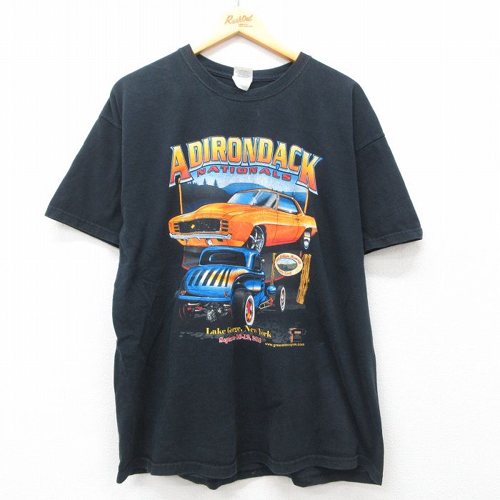 XL★古着 半袖 Tシャツ メンズ ADIRONDACK シボレー 大きいサイズ コットン クルーネック 黒 ブラック 25may15 中古