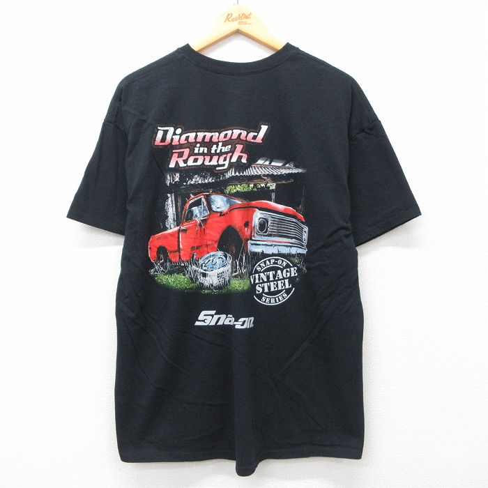 XL★古着 半袖 Tシャツ メンズ スナップオン 車 コットン クルーネック 黒 ブラック 25may15 中古