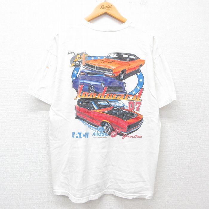 XL★古着 半袖 ビンテージ Tシャツ メンズ 00年代 00s woodward 車 大きいサイズ コットン クルーネック 白 ホワイト 25may15 中古