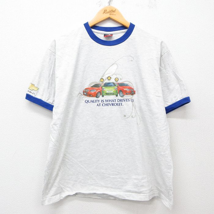 XL★古着 半袖 ビンテージ Tシャツ メンズ 00年代 00s シボレー クルーネック 薄グレー 霜降り リンガー 【spe】 25may15 中古