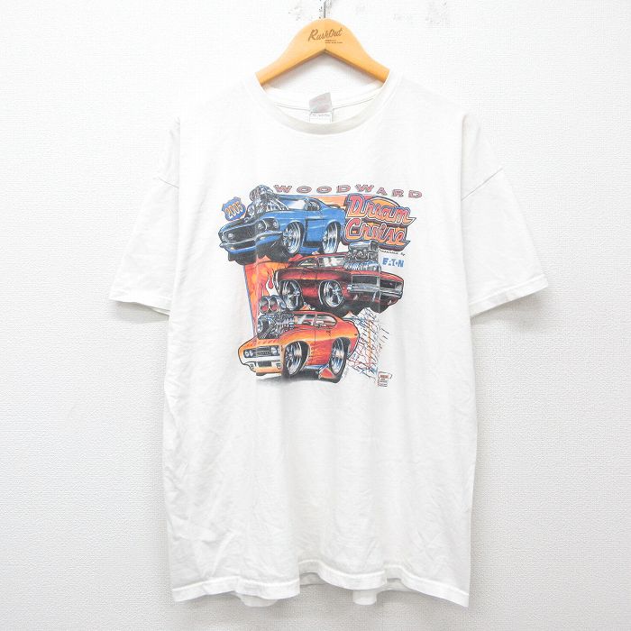 XL★古着 フルーツオブザルーム 半袖 ビンテージ Tシャツ メンズ 00年代 00s WOODWARD 車 大きいサイズ コットン クルーネック 白 ホワイト 25may15 中古