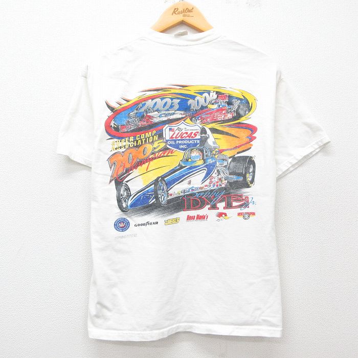 L★古着 ヘインズ Hanes 半袖 ビンテージ Tシャツ メンズ 00年代 00s レーシングカー コットン クルーネック 白 ホワイト 25may15 中古