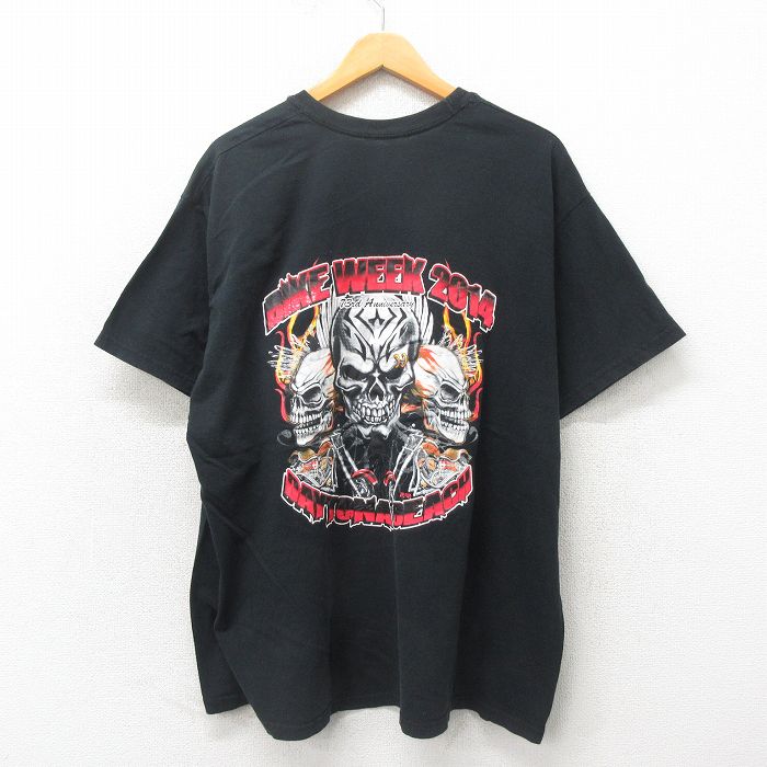 XL★古着 ヘインズ Hanes 半袖 Tシャツ メンズ スカル 胸ポケット付き 大きいサイズ コットン クルーネック 黒 ブラック 25may19 中古