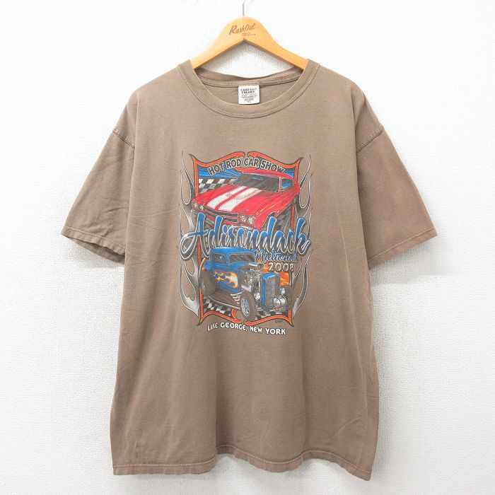 【50%OFF】XL★古着 半袖 ビンテージ Tシャツ メンズ 00年代 00s ホットロッドカーショー 大きいサイズ コットン クルーネック ベージュ カーキ 25may19 中古