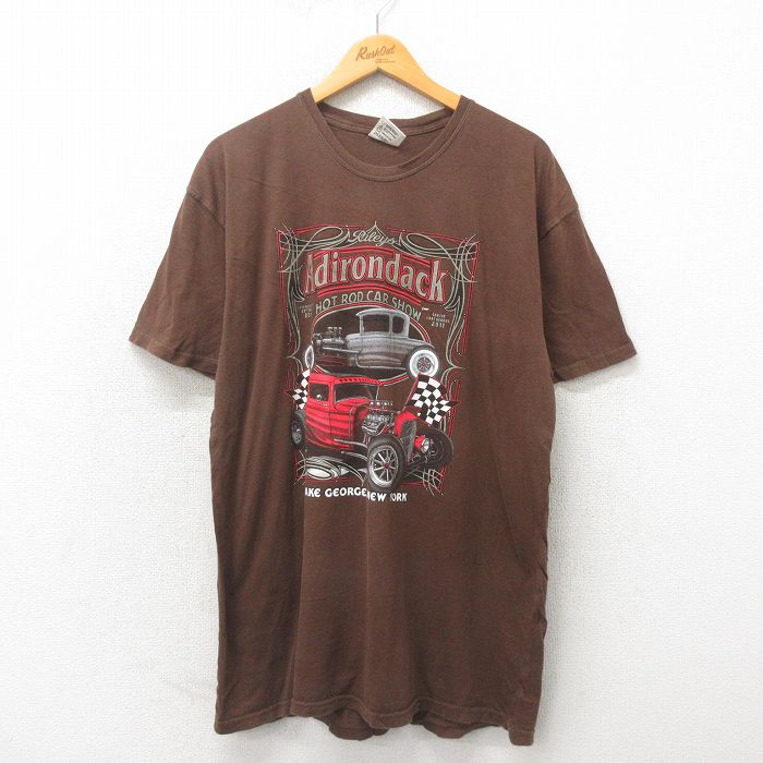 XL★古着 半袖 Tシャツ メンズ ホットロッドカーショー コットン クルーネック こげ茶 ブラウン 25may19 中古