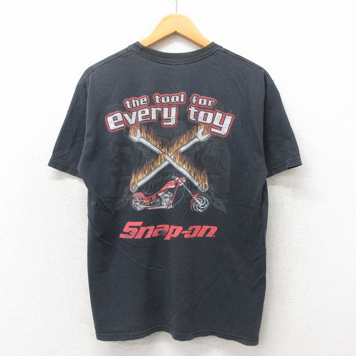 M★古着 ヘインズ Hanes 半袖 ビンテージ Tシャツ メンズ 00年代 00s スナップオン バイク コットン クルーネック 黒 ブラック 25may19 中古