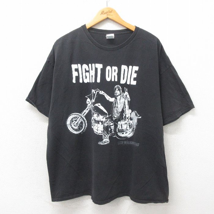 XL★古着 半袖 Tシャツ メンズ ドラマ ウォーキングデッド 大きいサイズ コットン クルーネック 黒 ブラック 25may19 中古
