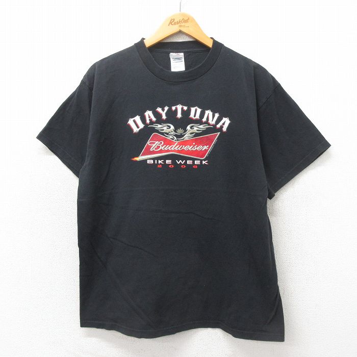 L★古着 半袖 ビンテージ Tシャツ メンズ 00年代 00s バドワイザー コットン クルーネック 黒 ブラック 25may19 中古