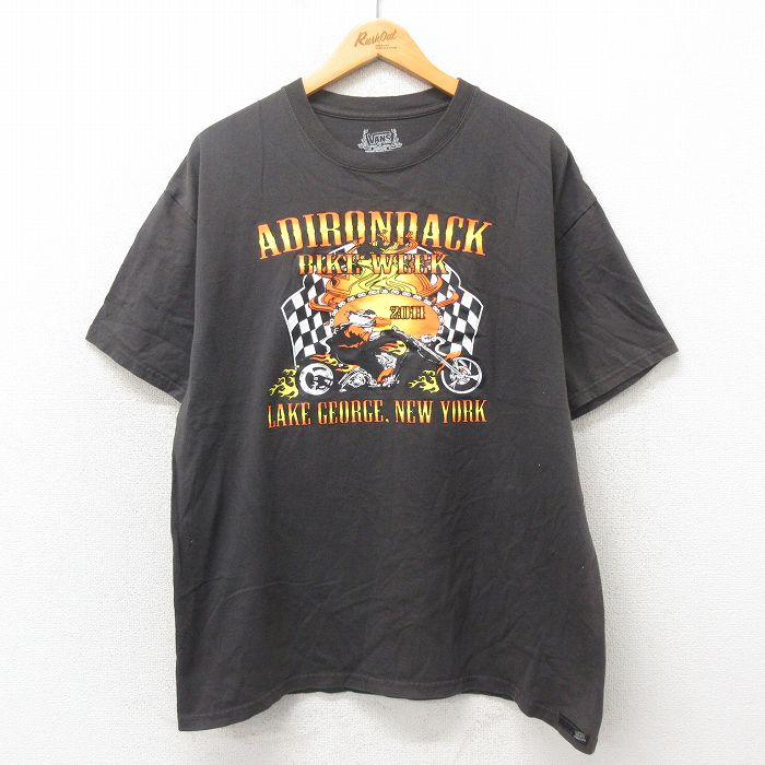 XL★古着 バンズ VANS 半袖 Tシャツ メンズ バイク コットン クルーネック 濃グレー 25may19 中古