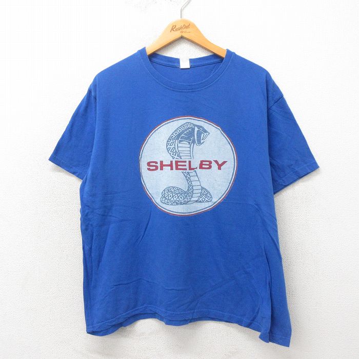XL★古着 半袖 Tシャツ メンズ シェルビー 大きいサイズ コットン クルーネック 青 ブルー 25may19 中古