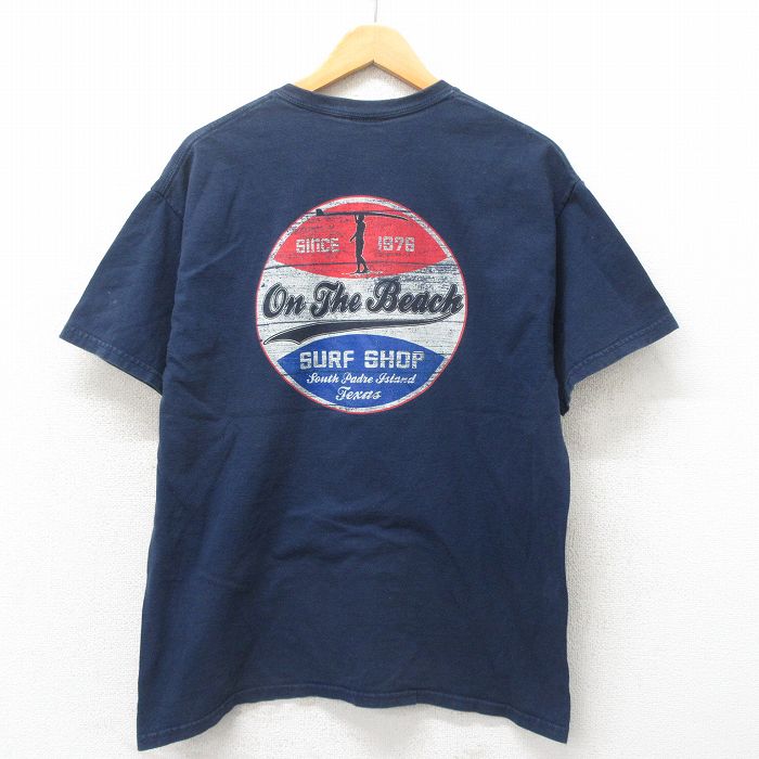 L★古着 半袖 ビンテージ サーフ Tシャツ メンズ 00年代 00s サーフショップ コットン クルーネック 紺 ネイビー 25may19 中古