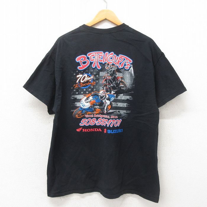 XL★古着 半袖 Tシャツ メンズ ホンダ スズキ バイク モトクロス コットン クルーネック 黒 ブラック 25may19 中古