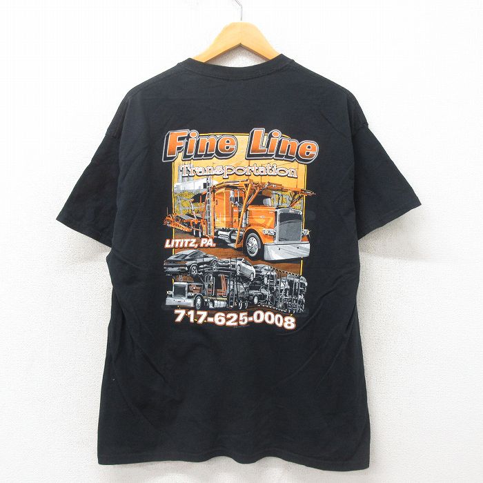 XL★古着 半袖 Tシャツ メンズ トラック コットン クルーネック 黒 ブラック 25may19 中古