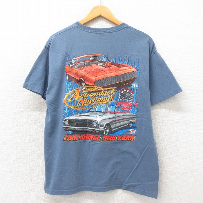 【50%OFF】L★古着 半袖 ビンテージ Tシャツ メンズ 00年代 00s 車 コットン クルーネック 薄紺 ネイビー 25may19 中古