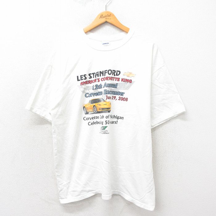 XL★古着 半袖 ビンテージ Tシャツ メンズ 00年代 00s コルベット 大きいサイズ コットン クルーネック 白 ホワイト 25may30 中古