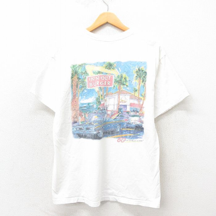 L★古着 ヘインズ Hanes 半袖 ビンテージ Tシャツ メンズ 00年代 00s インアンドアウトバーガー クルーネック 白 ホワイト 25may30 中古