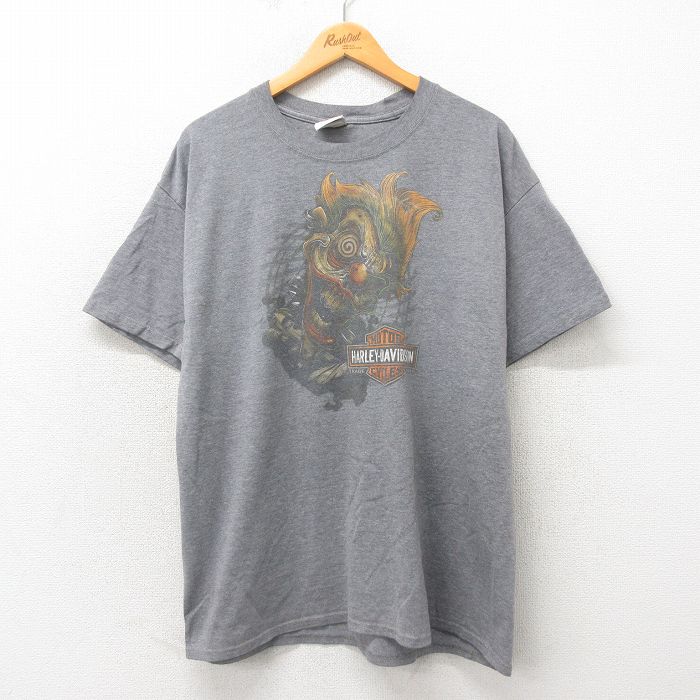 【20%OFF】XL★古着 ハーレーダビッドソン Harley Davidson 半袖 Tシャツ メンズ ピエロ 大きいサイズ クルーネック グレー 霜降り 25may30 中古