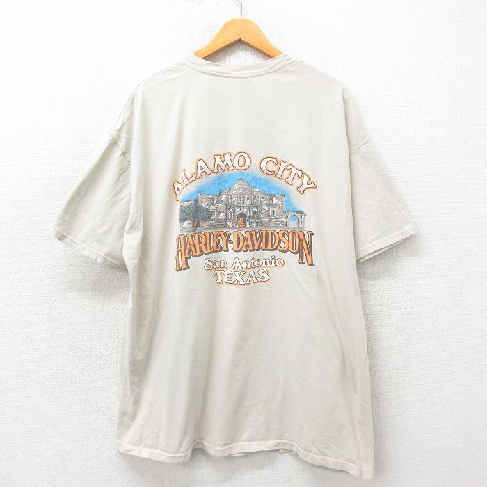 XL★古着 ハーレーダビッドソン Harley Davidson 半袖 ビンテージ Tシャツ メンズ 00年代 00s アラモシティ 大きいサイズ コットン クルーネック USA製 ベージュ カーキ 【spe】 25may30 中古