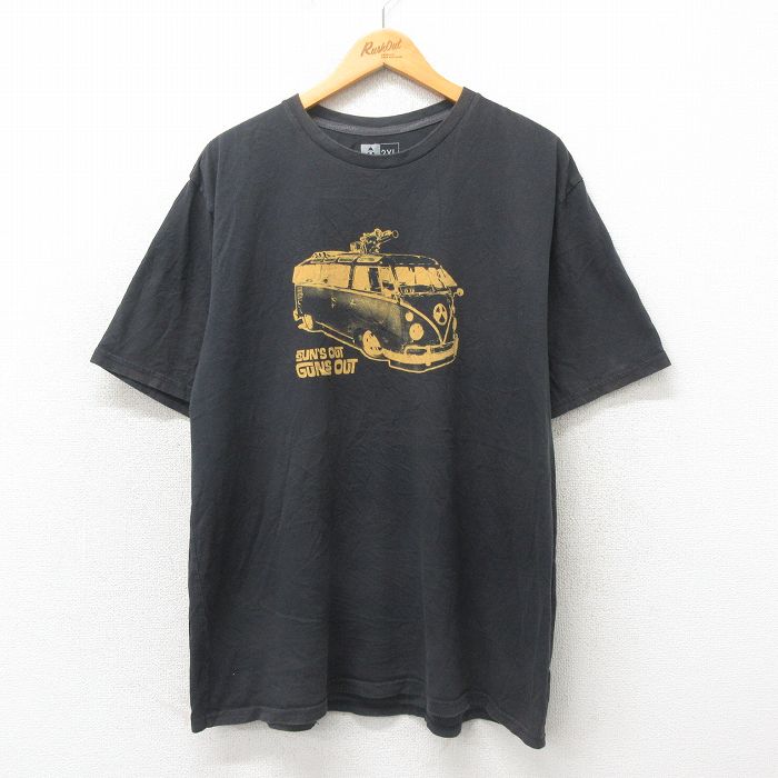 XL★古着 半袖 Tシャツ メンズ ワーゲン 大きいサイズ コットン クルーネック 黒 ブラック 25may30 中古