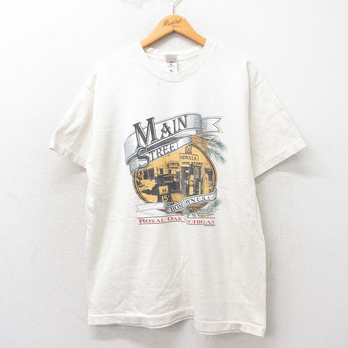 XL★古着 フルーツオブザルーム 半袖 ビンテージ Tシャツ メンズ 90年代 90s メインストリート ホットロッド HOT ROD コットン クルーネック USA製 生成り 25may30 中古