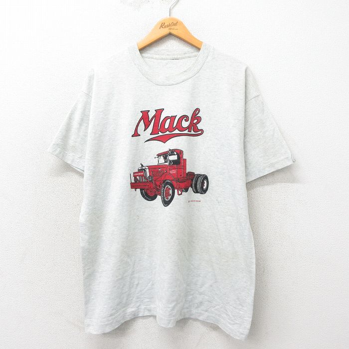 XL★古着 半袖 ビンテージ Tシャツ メンズ 90年代 90s Mack トラック クルーネック グレー 霜降り 25may30 中古