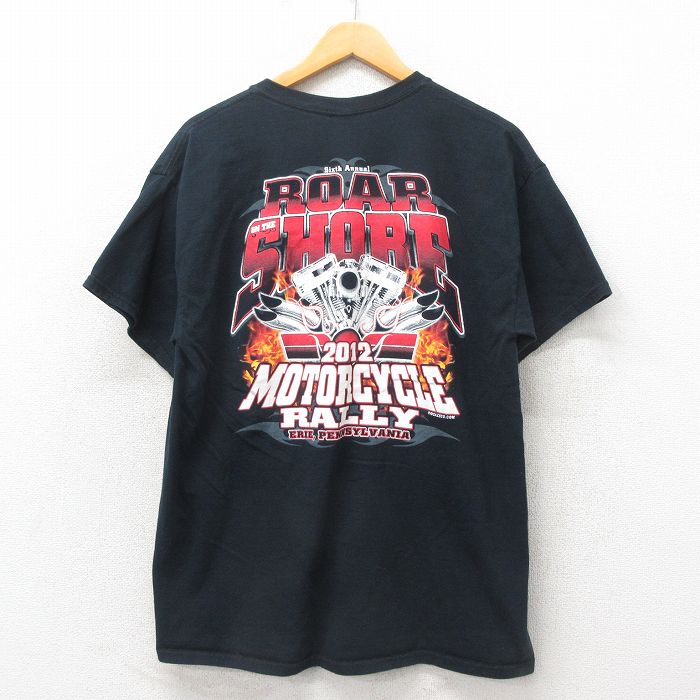 L★古着 半袖 Tシャツ メンズ モーターサイクルラリー コットン クルーネック 黒 ブラック 25may30 中古