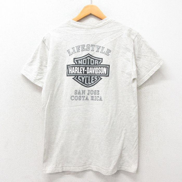 M★古着 ハーレーダビッドソン Harley Davidson 半袖 ビンテージ Tシャツ メンズ 00年代 00s ビッグロゴ 胸ポケット付き コットン USA製 グレー 霜降り 25may30 中古