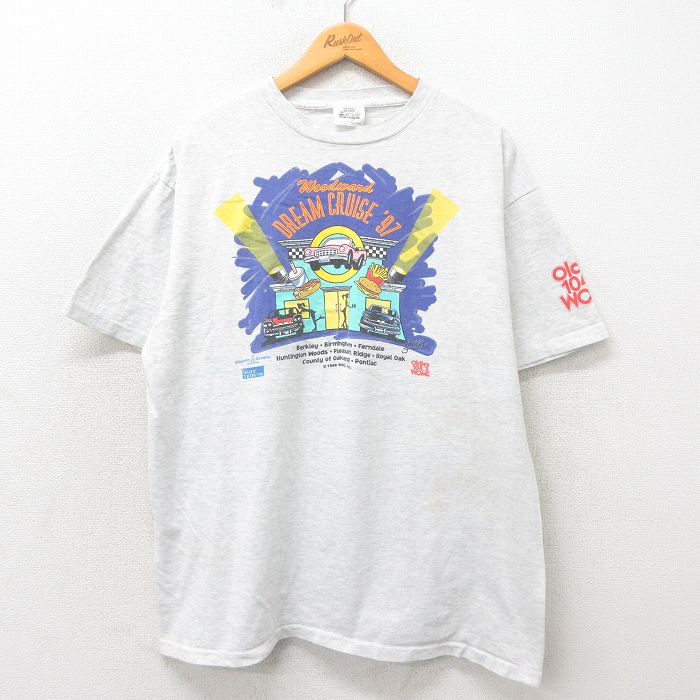XL★古着 半袖 ビンテージ Tシャツ メンズ 90年代 90s ドリーム コットン クルーネック USA製 グレー 霜降り 25may30 中古