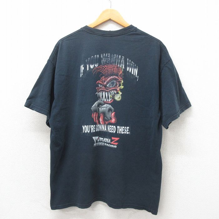 XL★古着 半袖 ビンテージ Tシャツ メンズ 00年代 00s PiRANAZ 大きいサイズ コットン クルーネック 黒 ブラック 25may31 中古