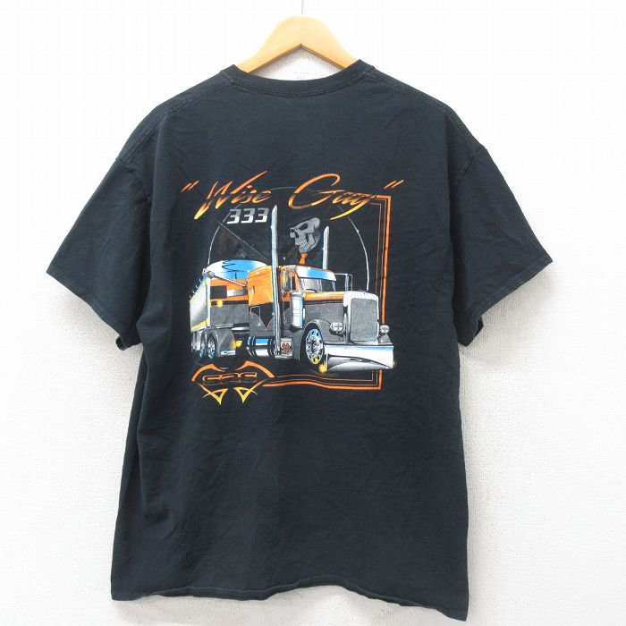 XL★古着 半袖 Tシャツ メンズ トラック コットン クルーネック 黒 ブラック 25may31 中古