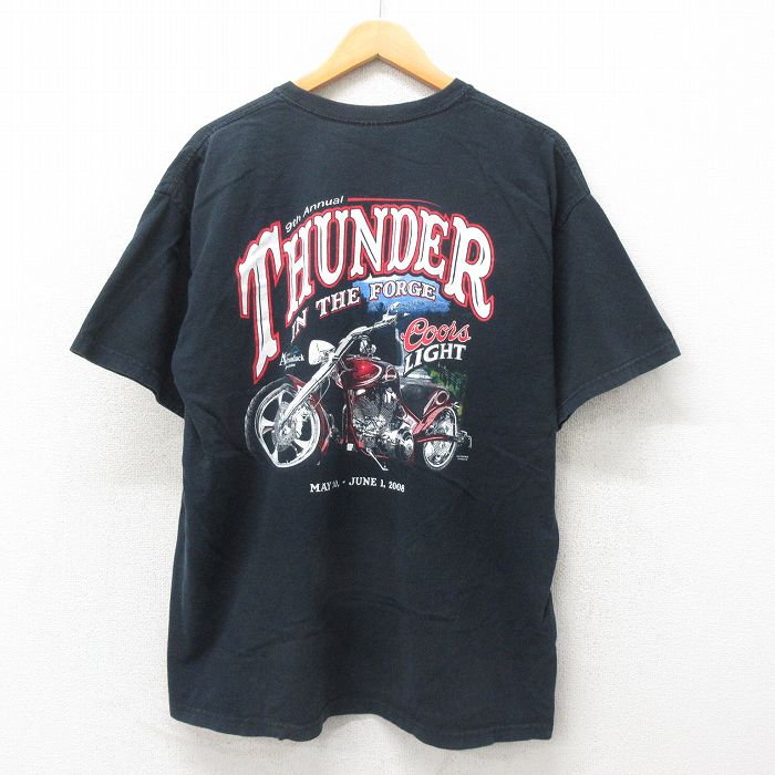 XL★古着 半袖 ビンテージ Tシャツ メンズ 00年代 00s サンダー バイク コットン クルーネック 黒 ブラック 25may31 中古