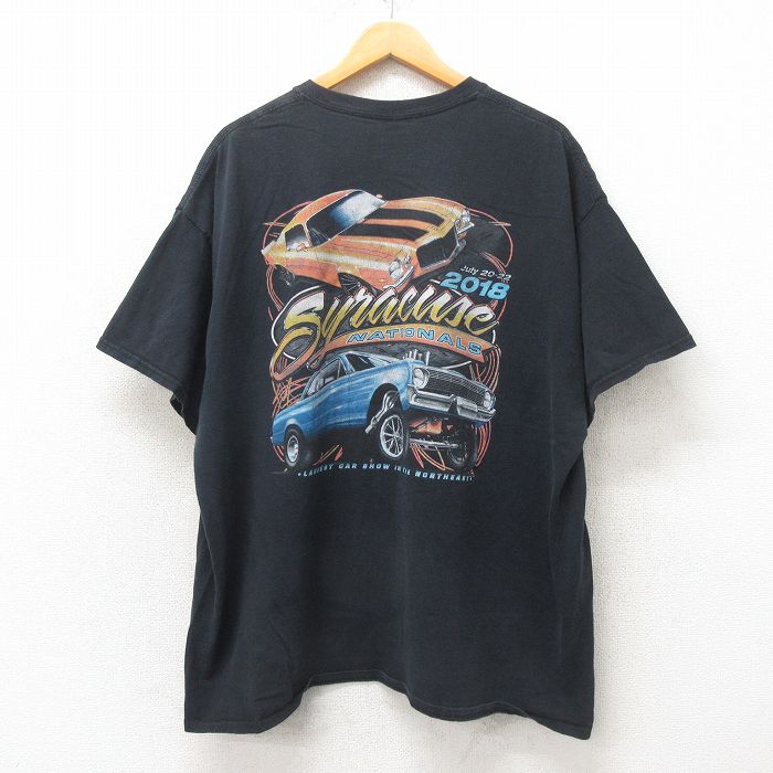 XL★古着 半袖 Tシャツ メンズ シラキュース 車 大きいサイズ コットン クルーネック 黒 ブラック 25may31 中古